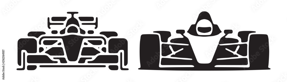 Fototapeta premium Formula racing car front view black icons collection for professional motor sport graphic projects.
