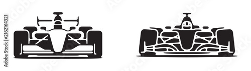 Formula one race cars icons set black silhouettes for automotive sports design and speed competition.