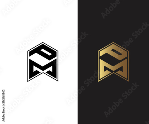 PM Letter Monogram Logo with Geometric Minimal Vector Design for Corporate Branding.