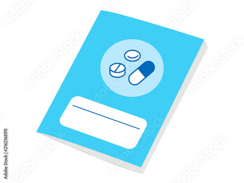 Medication record notebook with pill icon on cover／お薬手帳・薬の記録ノート