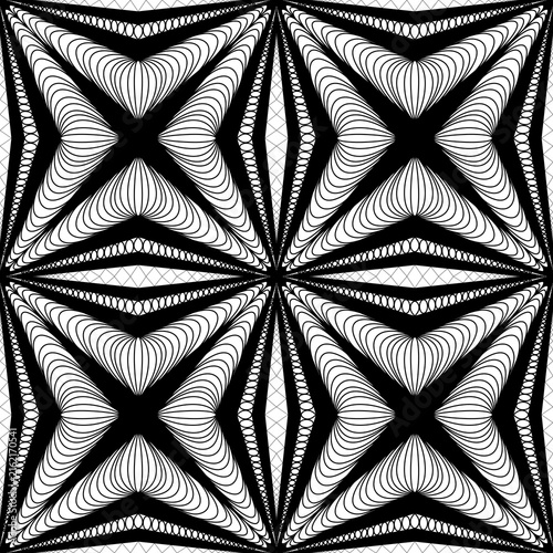 abstract seamless pattern Intricate black and white seamless geometric pattern with optical illusion effect.