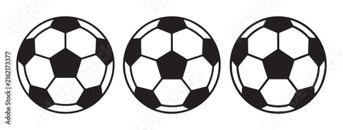 Three Soccer Balls Black and White Graphic Illustration Isolated on White Background