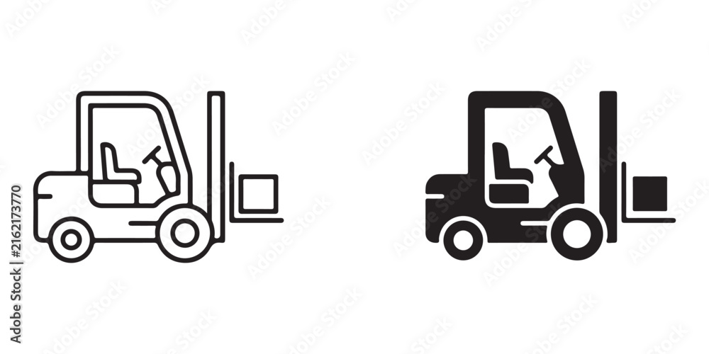 Naklejka premium forklift icons with operator lifting pallets in different line art styles for industrial design projects