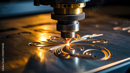 Precision laser cutting machine engraving decorative pattern on metal surface