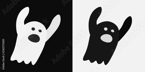 Cute Ghost Character Illustration Black and White