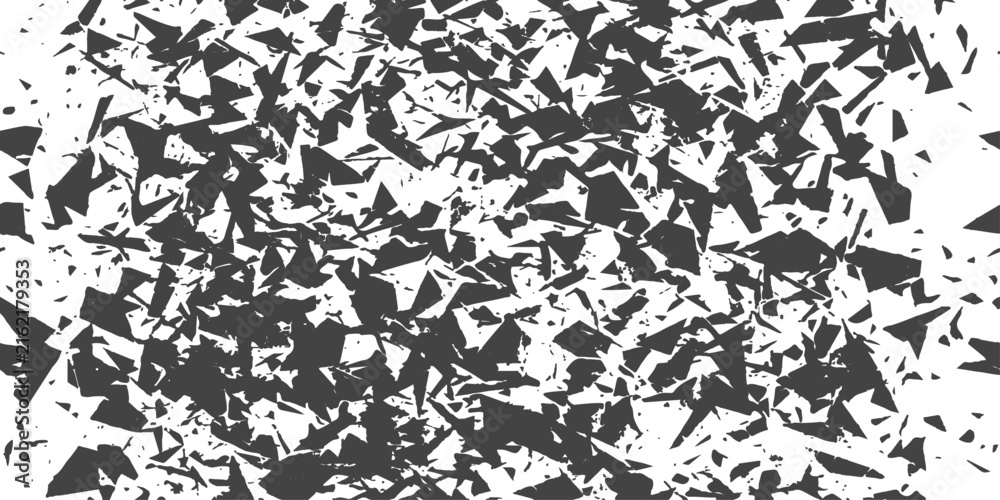 Fototapeta premium Fragmented Chaos: A dynamic abstract composition of shattered geometric shapes in varying shades of gray, creating a sense of explosion and disintegration.