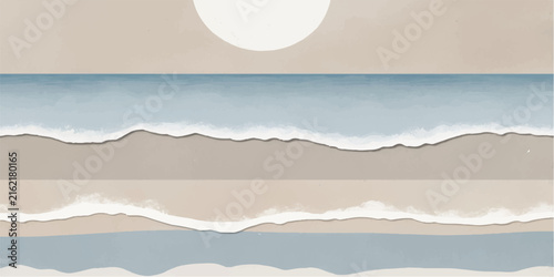 Torn Paper Background with Blue Sky and Mountain Landscape, Ripped Paper Frame with Blank Space, Grunge Texture and Vintage Decorative Border
