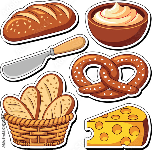 Oktoberfest Bakery And Bread Sticker Collection Featuring Traditional German Food, Pretzels And Festival Cuisine Elements
