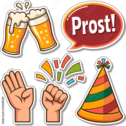 Oktoberfest Beer Festival Celebration Sticker Collection With Happy Characters, Party Atmosphere And German Traditions
