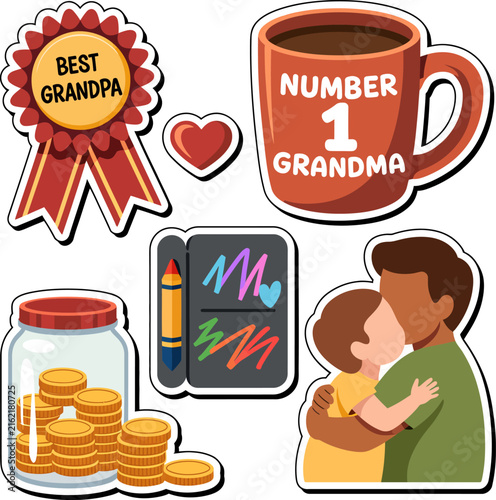 National Grandparents Day Heartwarming Family Sticker Collection With Grandparent Activities And Sweet Memory Illustrations