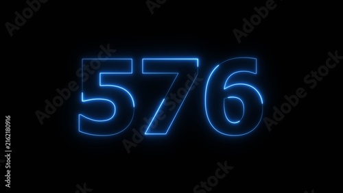 Abstract beautiful blue color neon 576 number icon illustration. Glowing neon countdown number sign background.