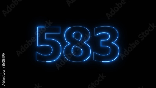 Abstract beautiful blue color neon 583 number icon illustration. Glowing neon countdown number sign background.