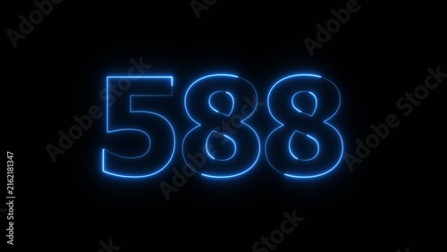 Abstract beautiful blue color neon 588 number icon illustration. Glowing neon countdown number sign background.