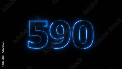 Abstract beautiful blue color neon 590 number icon illustration. Glowing neon countdown number sign background.