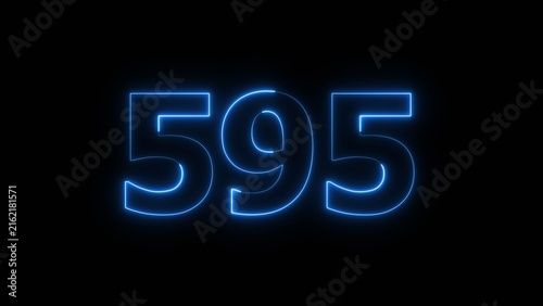 Abstract beautiful blue color neon 595 number icon illustration. Glowing neon countdown number sign background.