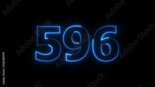 Abstract beautiful blue color neon 596 number icon illustration. Glowing neon countdown number sign background.
