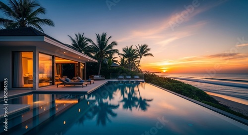 Oceanfront Serenity: Sunset's Golden Embrace