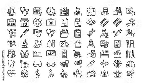 Healthcare Medicine Doctor Pharmacy Medical Service Black Outline Vector Icons