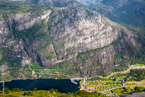 View of Lysebotn and Lysefjord from the Mountain Road, Norway