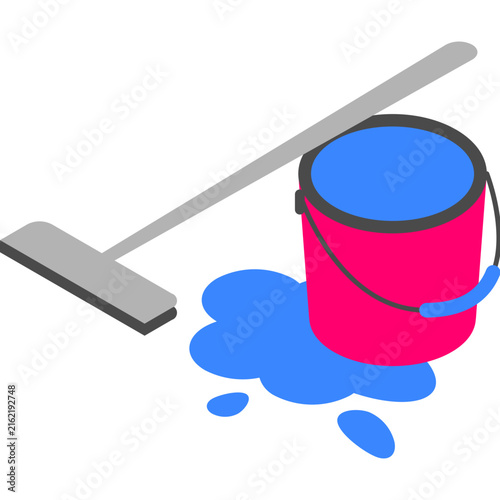 Isometric Mop And Bucket Illustration