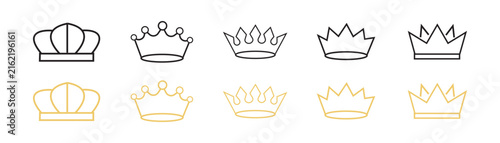Quadro su tela Collection of elegant royal crown icons featuring clean outline, black, and luxurious gold styles