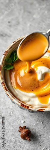Creamy truffle sauce poured over mayonnaise in a decorative bowl, elegant, bowl