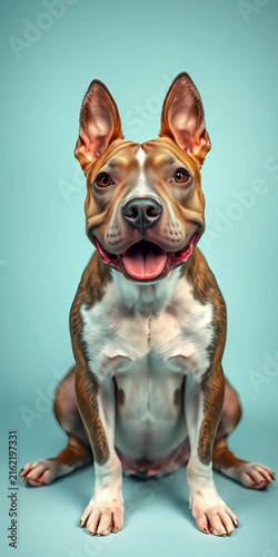 Cute bull terrier sitting front view with adorable expression, vector, loyal