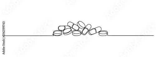 Pills and medication capsule heap line art illustration with medication capsules medicine healthcare