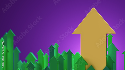 Golden Up Arrow Among Green Arrows Representing Growth, Business Success And Market Performance