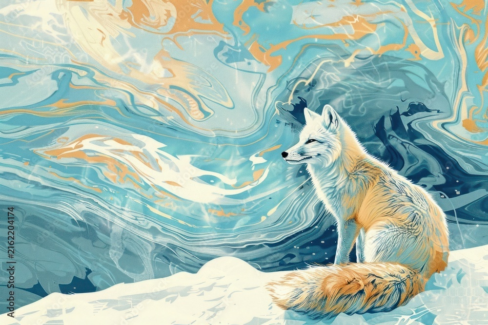 Naklejka premium Fox painting cartoon animal.