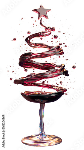 Wine Glass Christmas Tree With Red Swirl and Star Top Festive Holiday Art