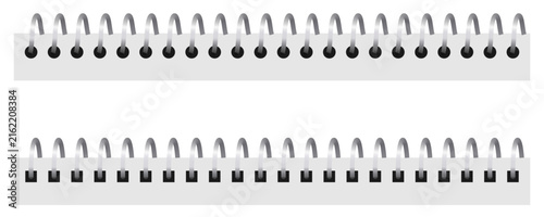 Set of spiral notebook bindings, metal wire coil for notepad, realistic silver spiral binding for document or planner