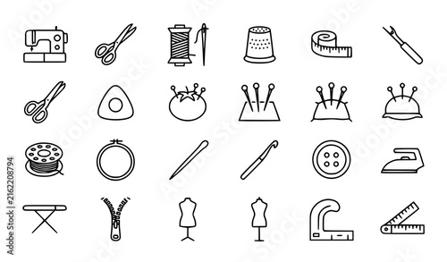 Foto Sewing and Tailoring Icon Set Featuring Dressmaking Tools and Craft Equipment Li