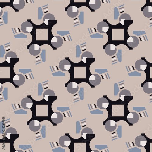 Textile motif seamless pattern. Abstract line shape geometric motif pattern continuous background. Man shirt all over print block. Vector illustration