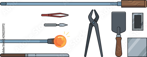 Foto Glassblowing Craft Tool Set Featuring Blowpipe with Molten Hot Glass Jacks Tongs