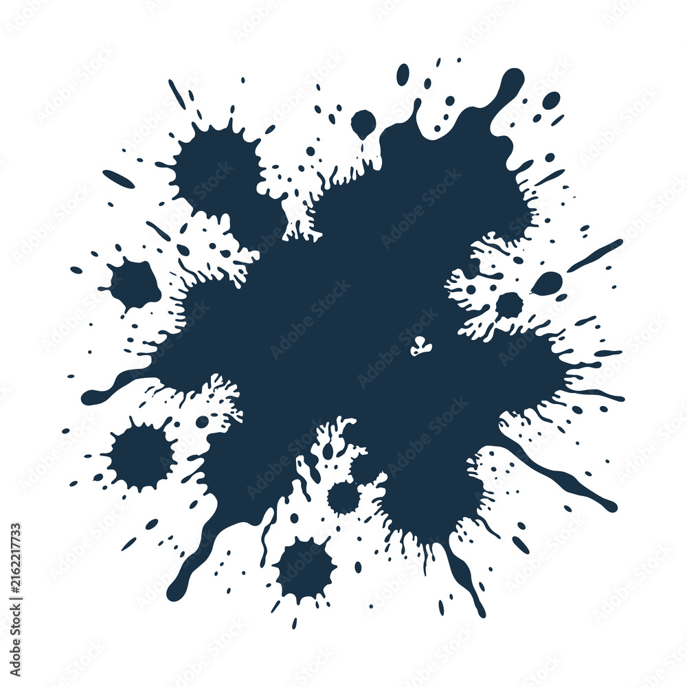 Obraz premium Detailed grunge splatter design dark blue ink stain with intricate spray for modern decor