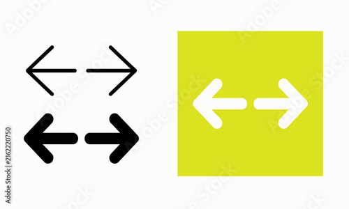 Opposing arrows in a square format represent direction movement and contrasting choices with a vibrant yellow hue graphic symbol sign