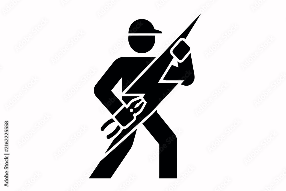 Fototapeta premium Silhouette of a worker carrying a long handled tool on a white background representing manual labor laborer workman craftsman operative