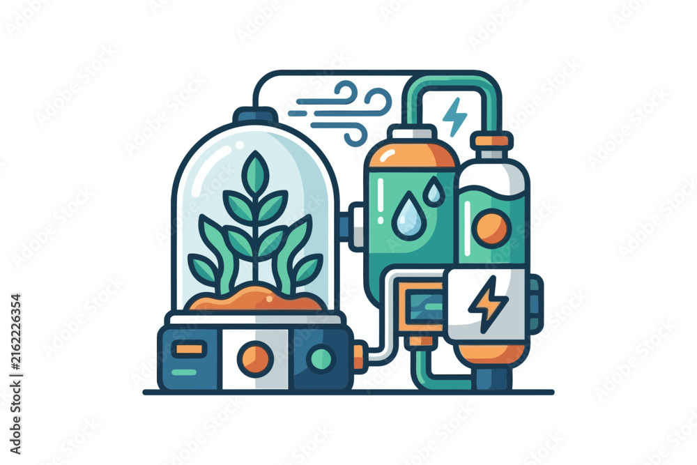 Fototapeta premium Biotechnology Plant Energy System Vector Illustration
