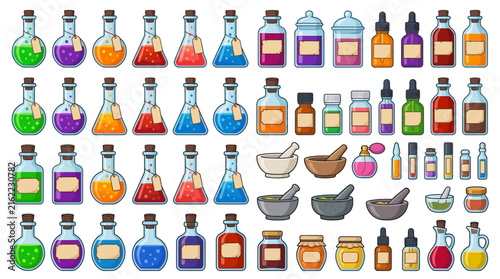 фотографія Fantasy magic potion bottles and alchemy equipment set
