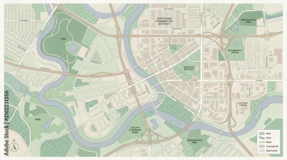 Fototapeta premium Detailed street map of urban city area with roads and buildings