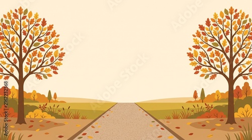 紅葉の並木と広い散歩道で楽しむ秋の公園