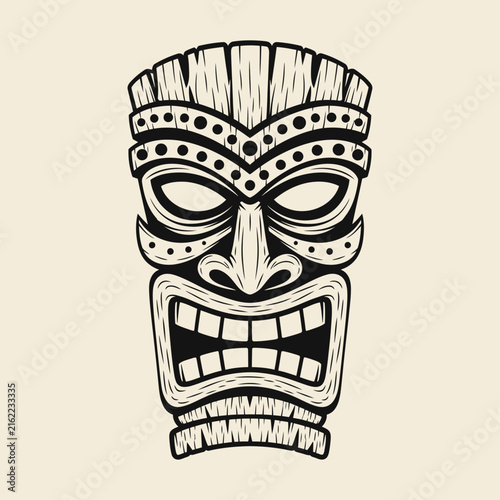 Tribal Tiki Mask Illustration With Detailed Carvings.