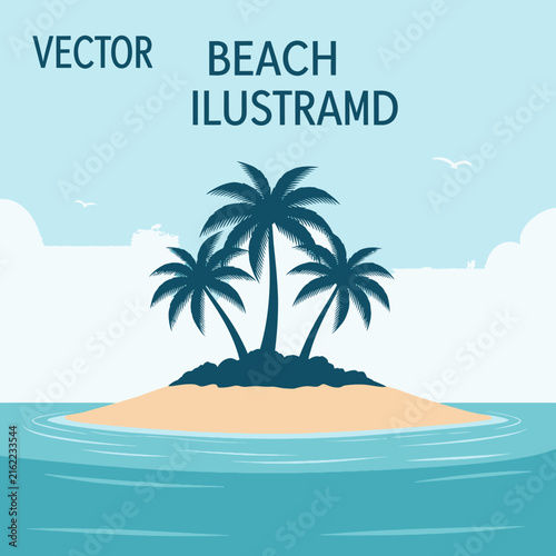Tropical Island Paradise with Palm Trees in the Ocean.