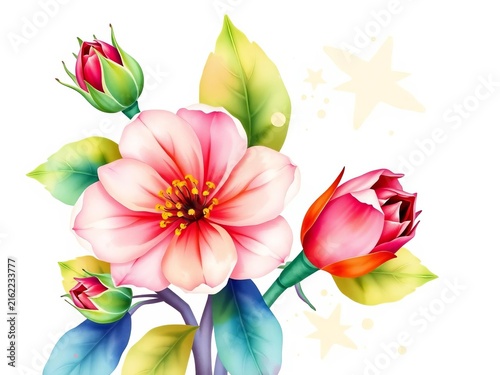 Desert Rose Flower Watercolor Clipart Vector Isolated on White Background, watercolor, ||delicate