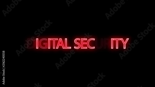 Digital security wording glows with red neon intensity against dark background.