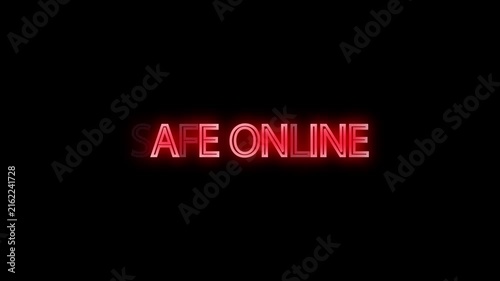 Safe online neon sign glows brightly against a dark background for cybersecurity concepts.