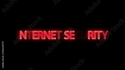 Internet security words illuminated in red neon style focus on digital safety.
