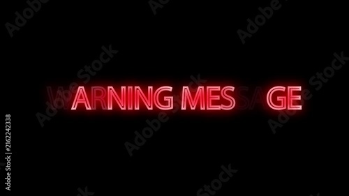 Warning message text glowing in red neon font represents cybersecurity risks on a black background.