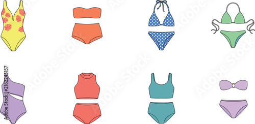 Фотография Women Swimwear and Bikini Icon Set with Fashionable Two Piece and One Piece Bath
